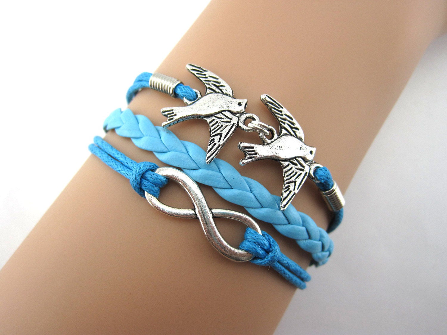 Mint blue bird happiness  infinity  boyfriend girlfriend gifts bracelet,A22