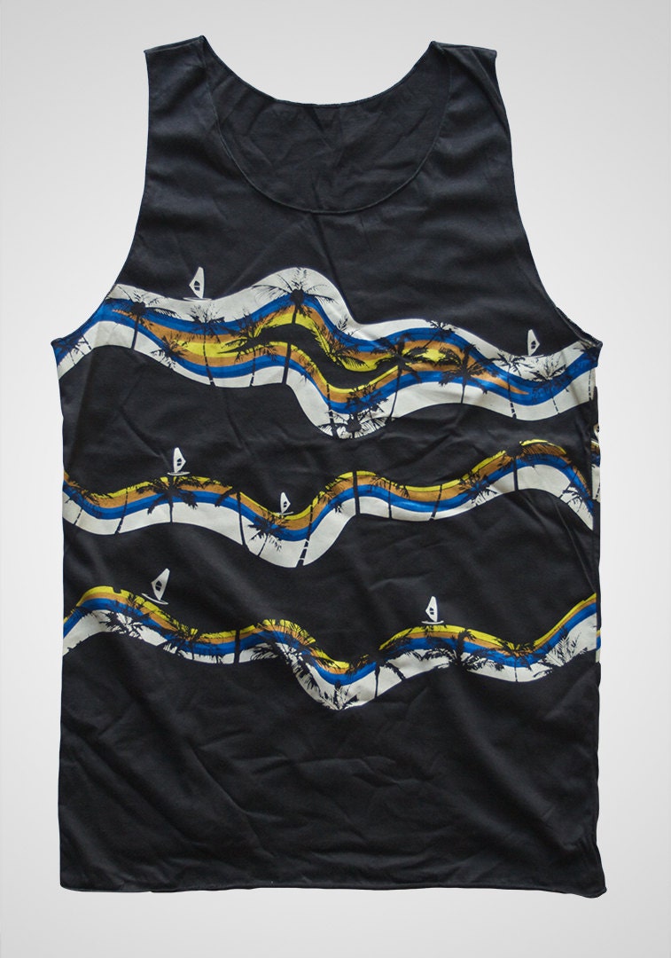 Summer Beach pattern Hand print tank top sleeveless T shirt original design Men Women size S M L