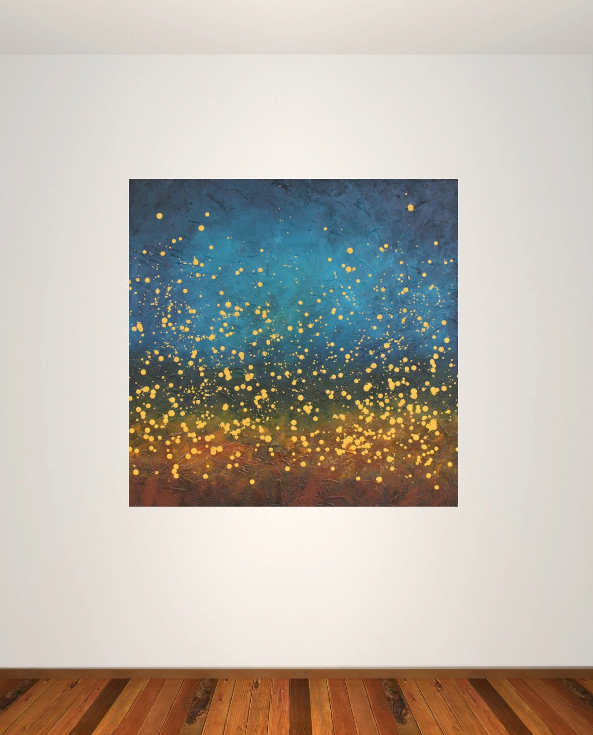 large modern abstract painting blue yellow stars night sky original acrylic on canvas