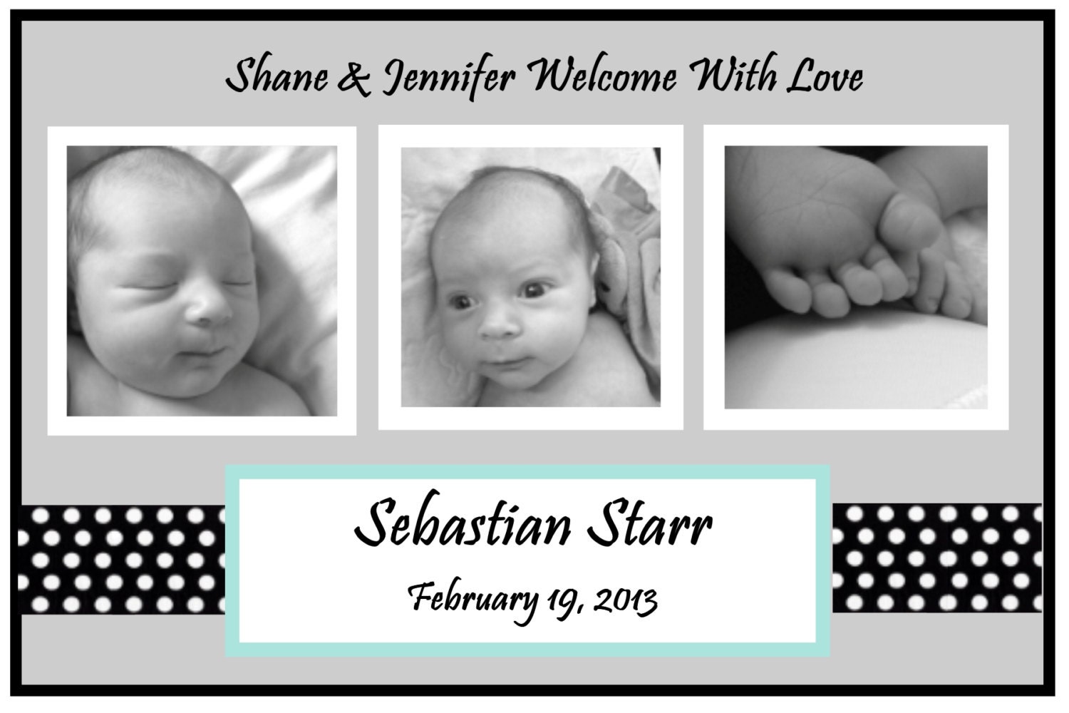 Three Black and White Photos/Boy or Girl/Stripes/Polka Dots Birth Announcement Il_570xn