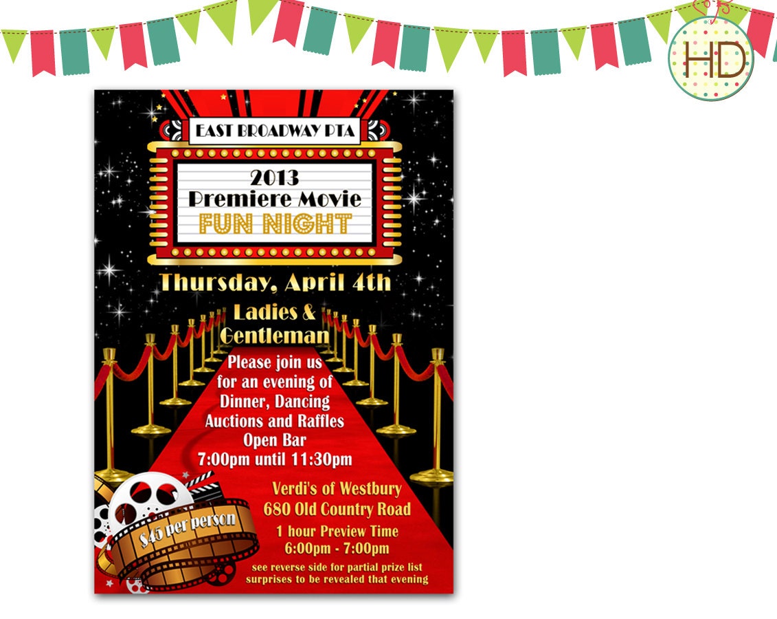 Red Carpet Invitation, Hollywood Party, Red Carpet Birthday Party, Movie Theatre Marquee, Hollywood Invitation