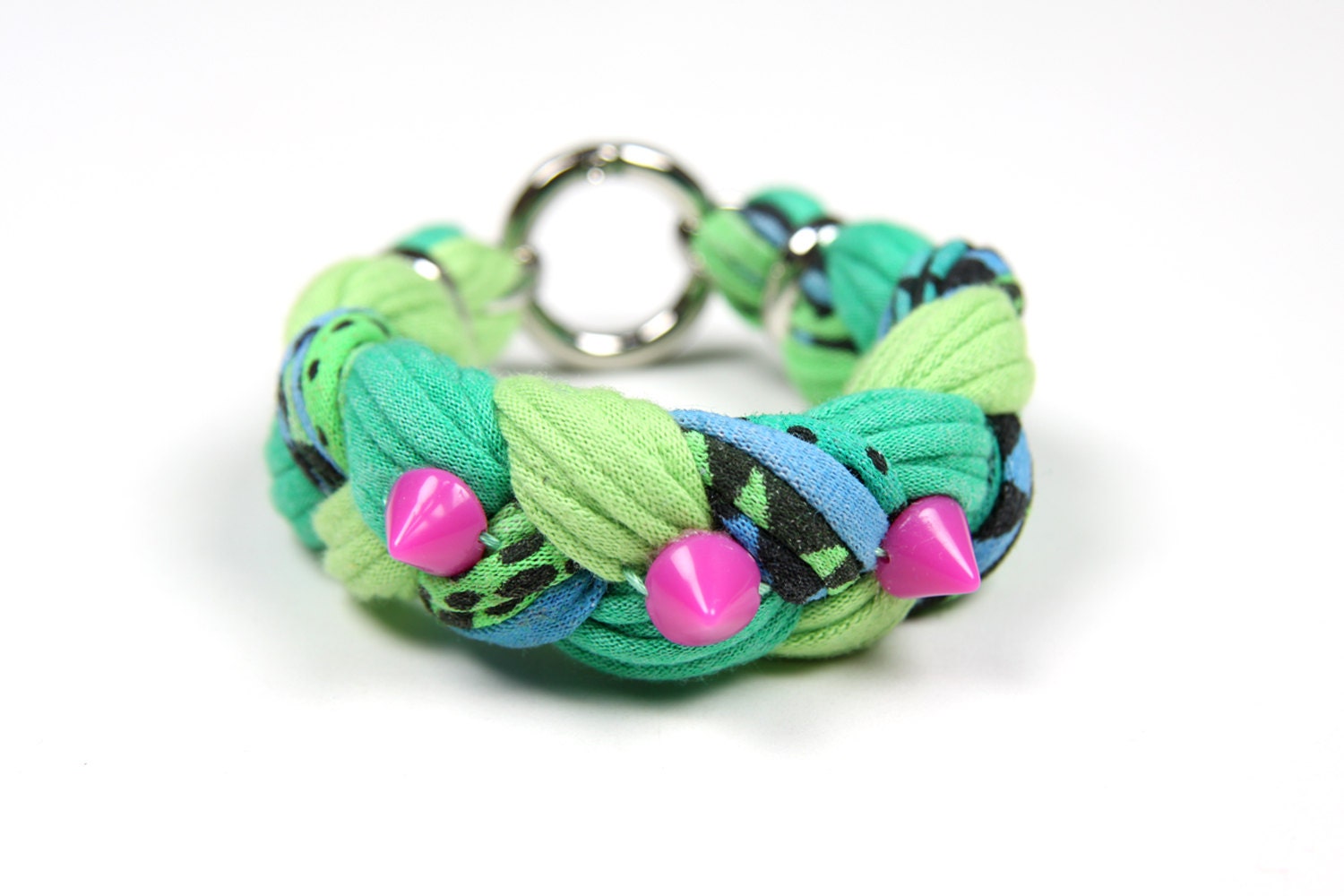 Emerald Green Neon Bracelet - Braided Cuff - Womens Girls Teen Summer Fashion - Cool Bright Jewelry - Unique Pink Mint