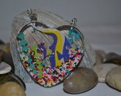 Heart Shaped Fish Tank Resin Pendant  Silver Chain link Necklace
