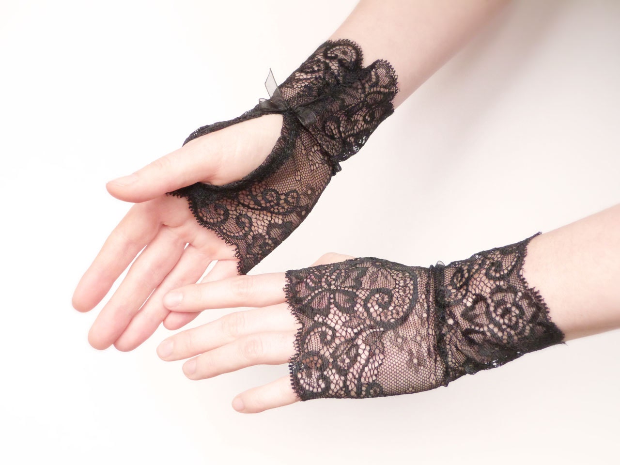 Black French lace fingerless gloves Gothic wedding