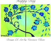 FREE SHIPPING Happy Day,Original  Abstract Floral Pallete Knife Painting by Veronica Vilsan 24x16inches