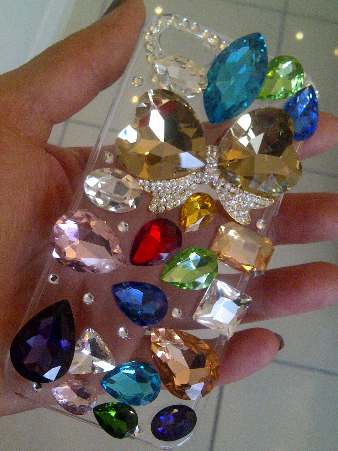Bling i phone 5 case.Handmade-3D tiffany blue Swarovski Crystal-BOW-red-blue- purple-heart-Flower-pink bling-Ladies Accessories