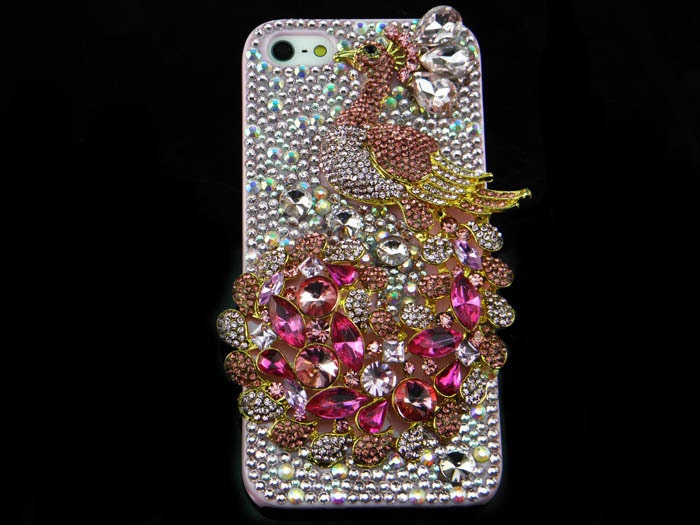 New Arrival 3D Blue Sumptuous Rhinestone Peacock Peafowl With Sparking Crystal Phone Case For Iphone 4/4S 5