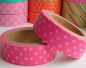 Japanese Washi Tape Pink and White Dots 32.75 feet One roll