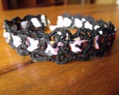 Pink Leopard Ribbon Crochet Choker Cyber Punk Emo Gothic Lolita Victorian Steampunk Collar Kitten Cosplay Cute Kawaii Anime
