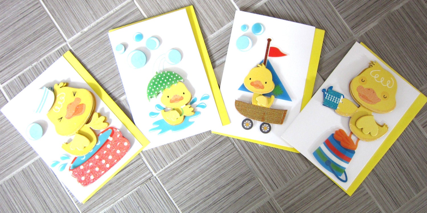 Handmade Duck Greeting Card Gift Set Embellished Glitter 3d by LollyPops Designs, Thank you, Birthday, Holiday, Children, Kids, Zoo (33)