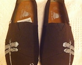Hand painted dragonfly canvas slip on shoes