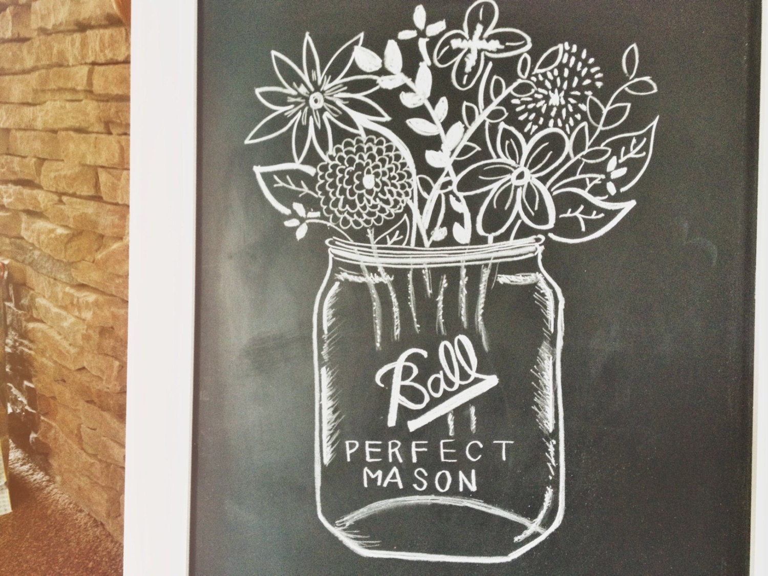 5x7 Digital File - Chalkboard Print - Mason Jar of Wildflowers