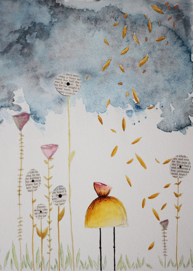 Original Mixed Media painting Field of Flowers 9x12