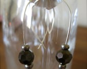 Black & Pewter Glass Beads Hoop Earrings on Silver Wire - fashion gift trendy beaded jewelry accessory sparkle simple earwire