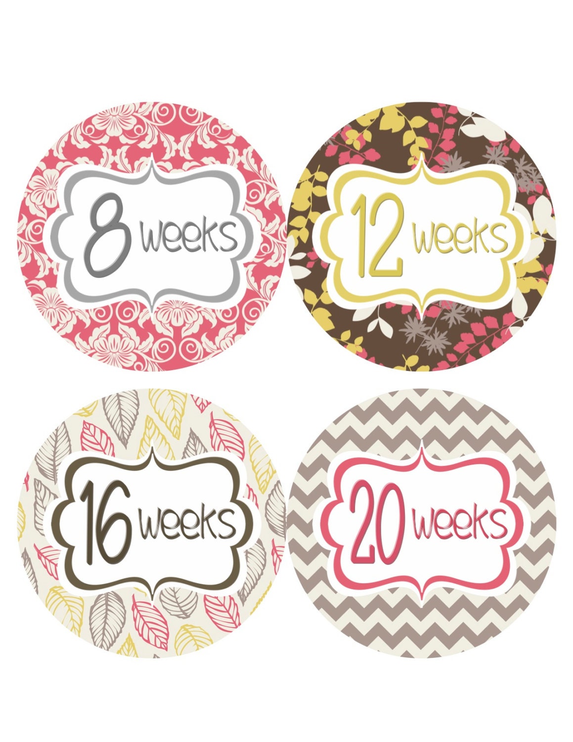 Pregnancy Stickers Weekly Baby Bump Stickers Week Belly Stickers Pink Brown Floral Expectant Mom Pregnant Maternity Photo Prop - Connie-R
