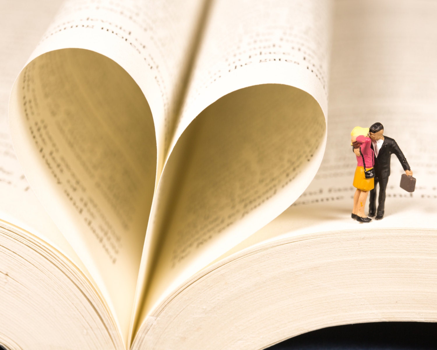 Miniature Diorama, Couple Kissing on Book Photograph 8x10