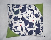 16 x 16 Decorative Pillow Cover, blue floral w/ green accent, unique embellishment, handmade