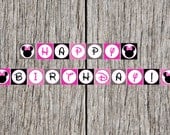 INSTANT DOWNLOAD Minnie Mouse Happy Birthday Banner/ Printable DIY/ Pink and Black/ Polka Dots