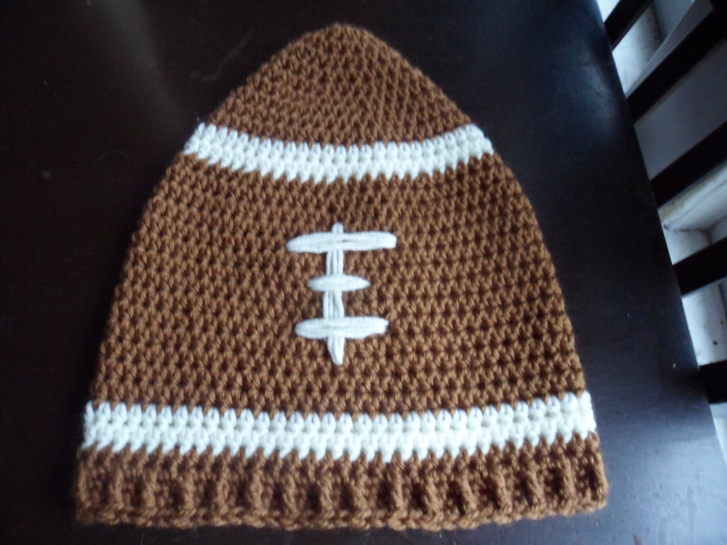 Handmade crocheted Adult football beanie