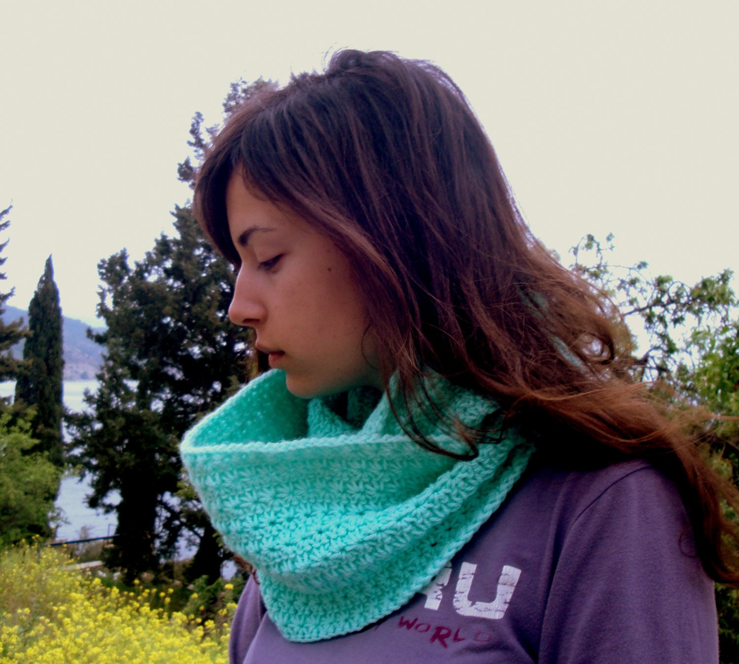 Chunky Infinity Cowl Scarf, Spring Scarf, Crochet Scarf, Neckwarmer, Mint Green, Pastel Green, Women Accessories, READY TO SHIP