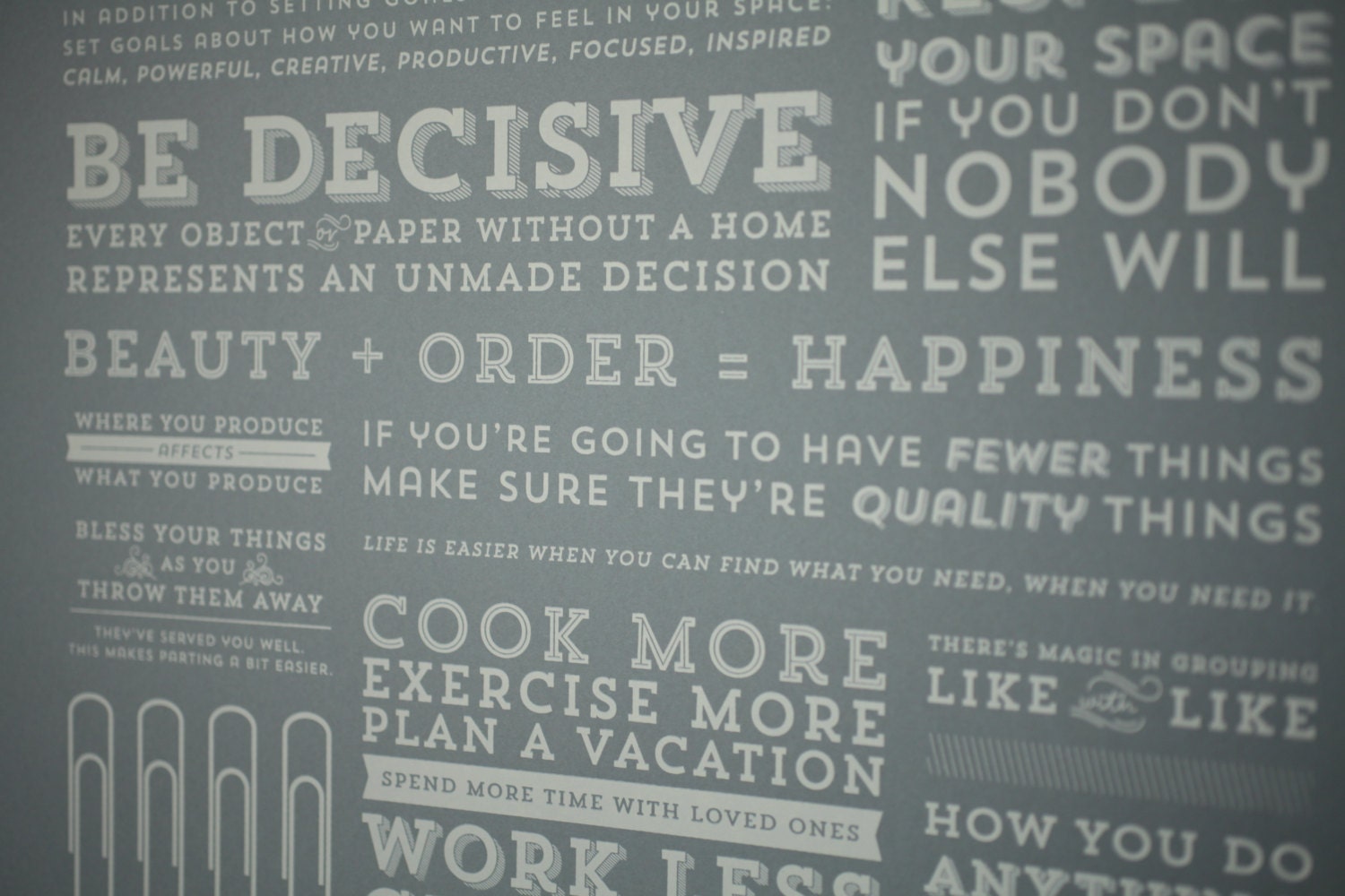 Inspirational Organizing Quotes Poster - Hand Silk Screen Print - Cream/Gray