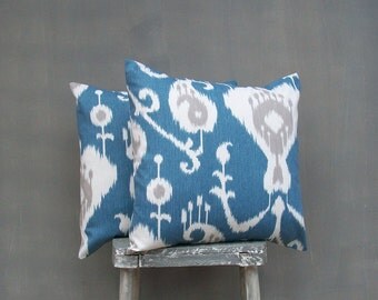Items similar to Decorative Throw Pillow blue 18 x 18 IKAT PILLOW