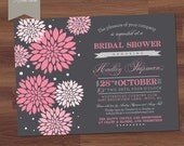 Bridal Shower Invitation - Beautiful Blossom - Vintage, Typography, Poster Style - Pink, Grey, Baby Shower, Birthday (DIY Digital Printable)