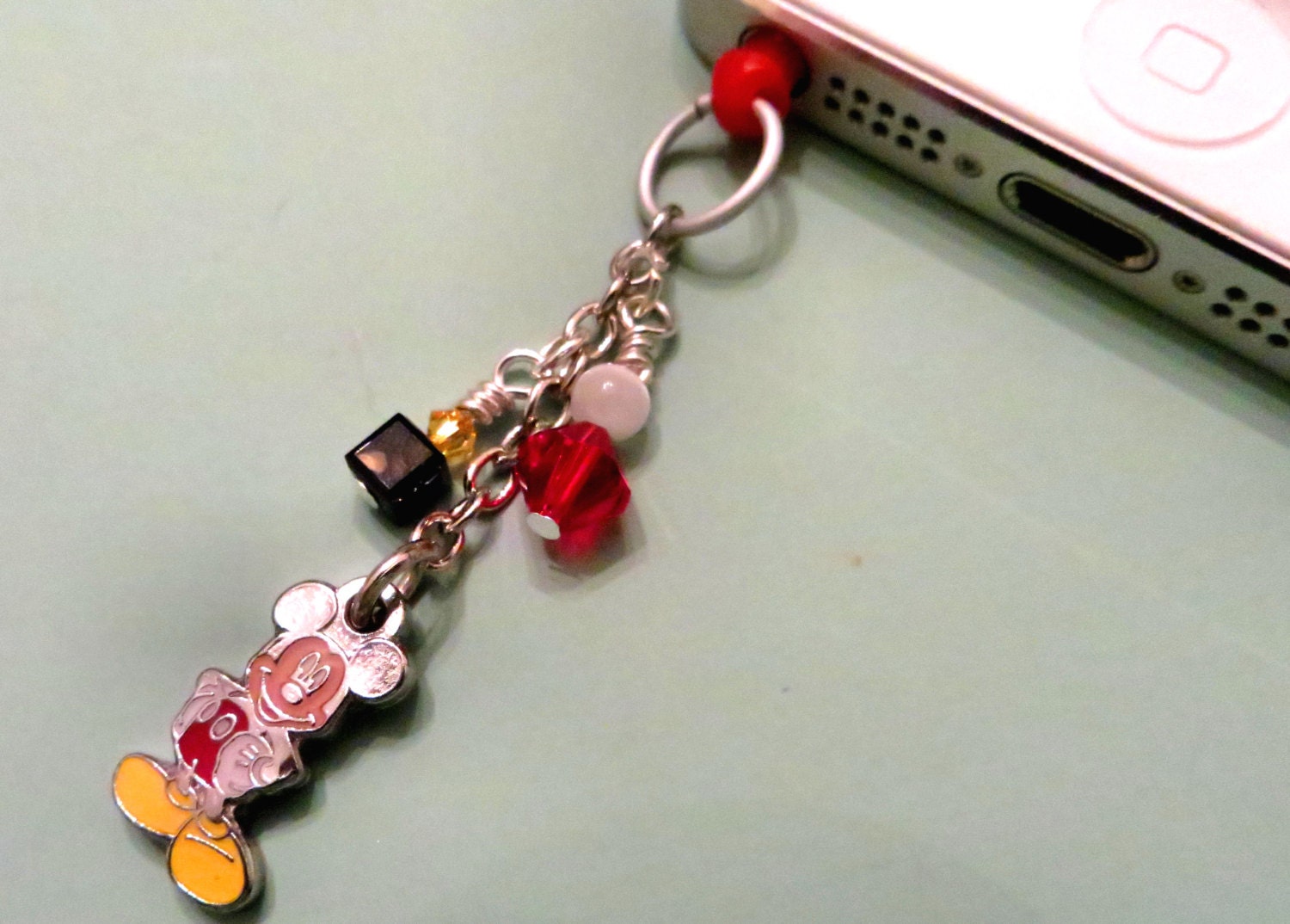 Silver Mickey cell phone charm, dust plug charm