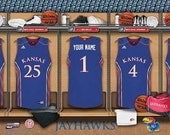 Personalized Kansas Jayhawks Basketball Locker Room Framed Print - Custom Sports Print - NCAA-LRP