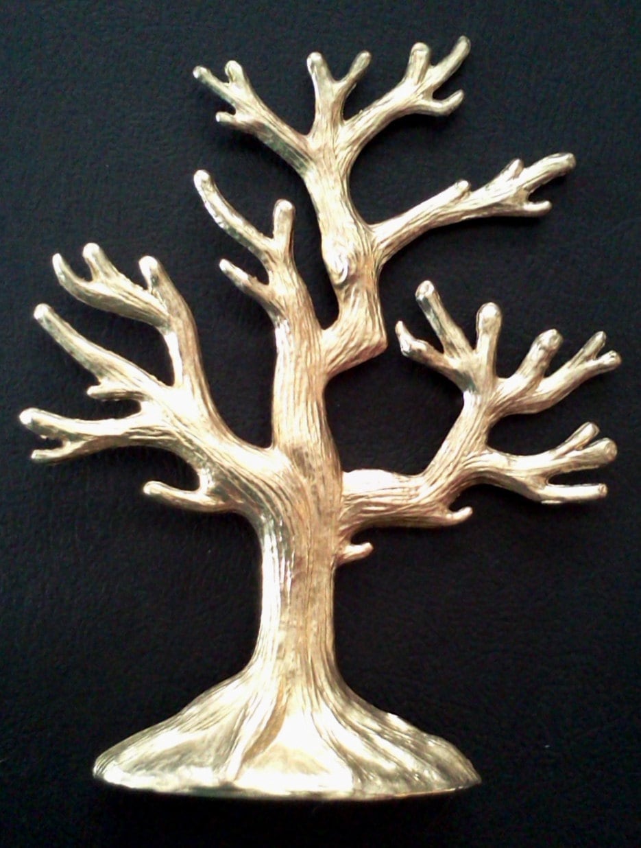 Sculpted Metal Tree Jewelry Stand Holder Gold by ThistledewDecor