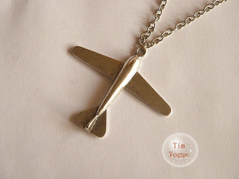vintage silver airplane necklace - TimVogue