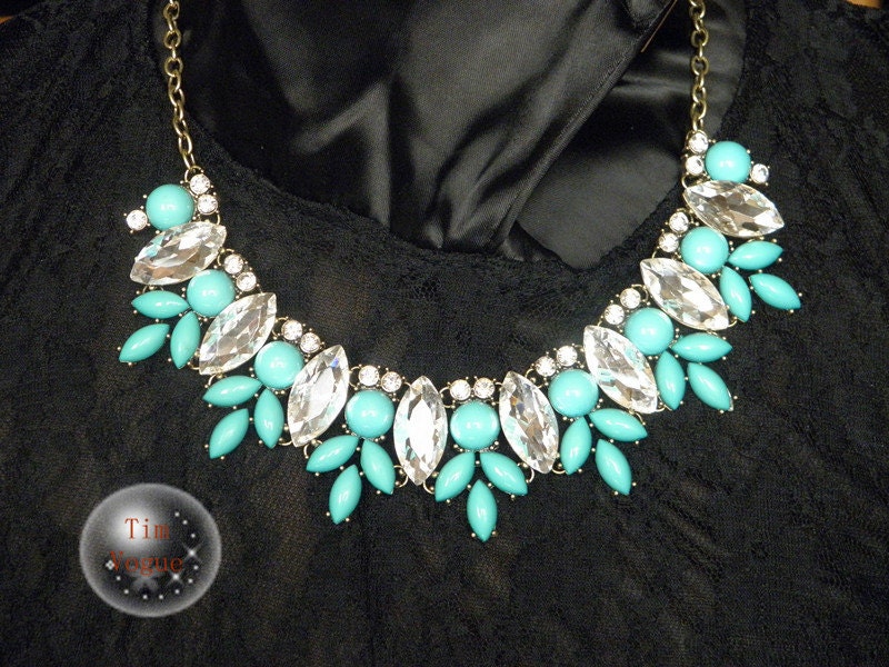 Turquoise Bubble Necklace Bib Statement Necklace --Chunky Necklace-Huge- Large- Big-- Jewelry