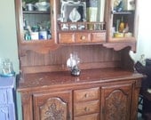 Solid Oak China Cabinet Vintage/Antique/furniture/cottage/upcycle/distressed/country/farm/vintage/wood/primitive