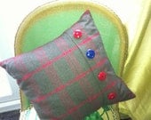 Unique 100% wool button trim cushion pillow made from recycled fabric