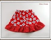 Girls Custom Boutique Cotton Twirl Skirt with Ruffle & Elastic Waist - Size 5T - Red White Blue flowers. Great for spring, summer. So CUTE.