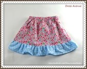 CUTE Girls Custom Boutique Cotton Twirl Skirt with Ruffle & Elastic Waist - Pink, Blue, Polka Dots. Great for spring, summer.