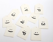 Emoticons Paper Tags - Mid Century Inspired Typography Small Gift Tags - Set of 10 - Smiley Gift Wrap - Price Tags - Customer Appreciation