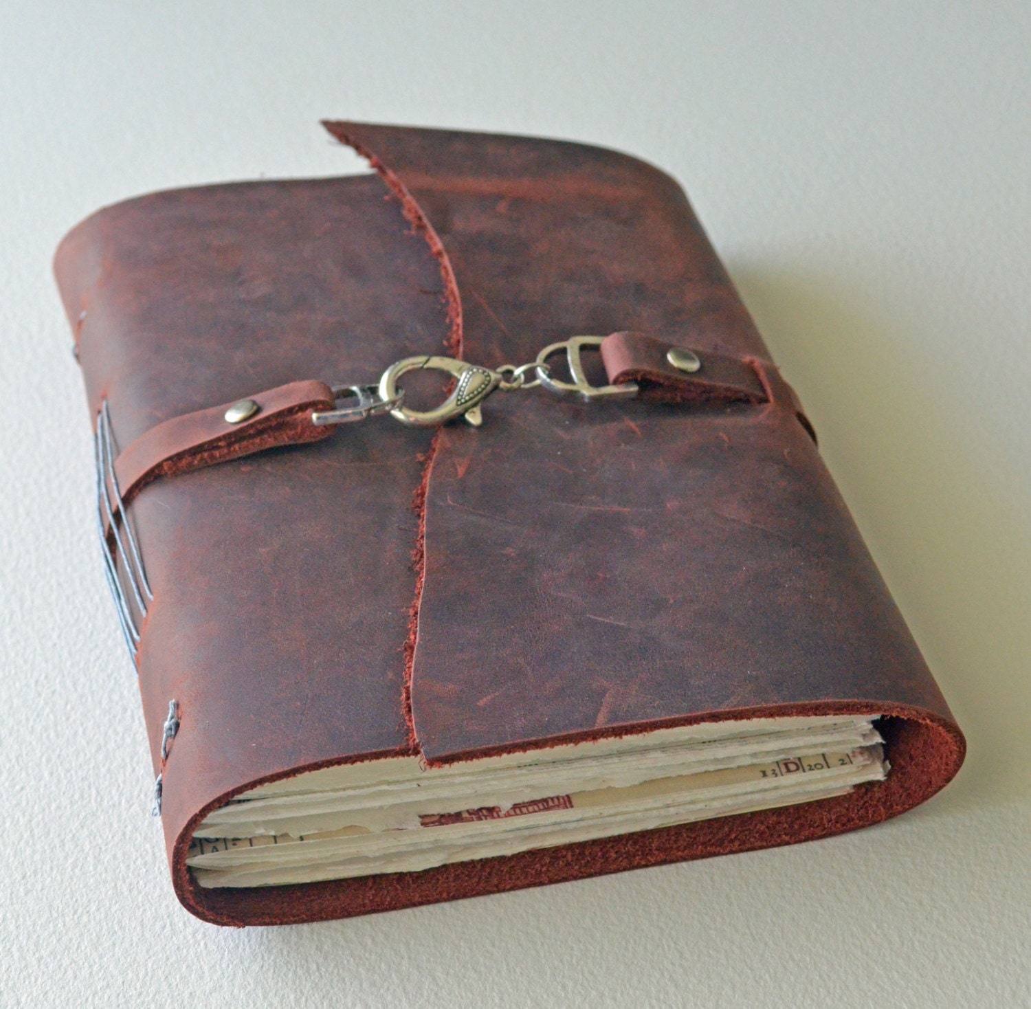 Leather Journal Diary - Handbound - Rustic Deep Red - 5x7" Pages