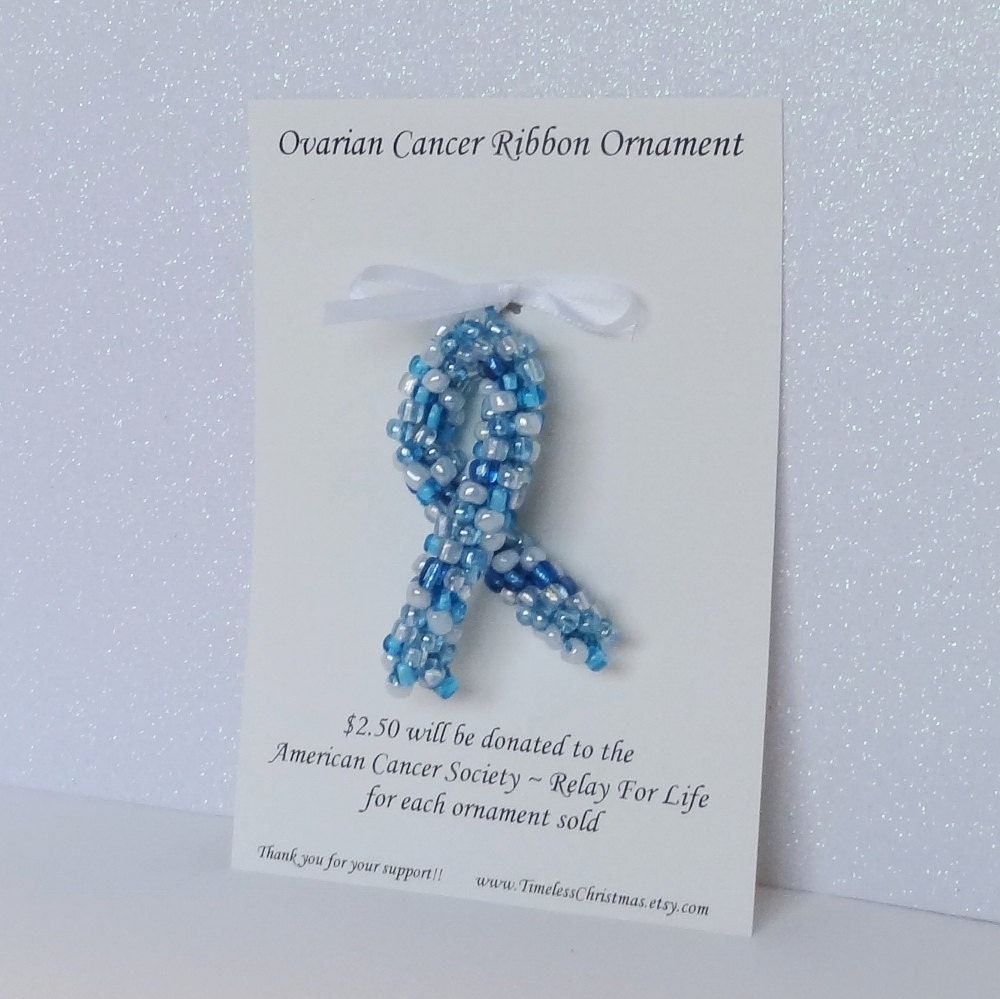 Ovarian Cancer Ribbon Ornament - Bead Crochet - American Cancer Society Relay for Life Donation - Original 3D Design