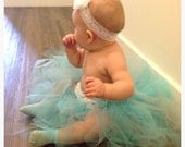 Baby Tutu Skirt Tiffany Blue and Gray Flower Girl 0-24 Months