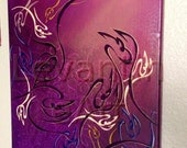 Purple Original Painting Acrylic on Canvas with Arabic Calligraphy uses the word Al Haq translates to "The Truth"