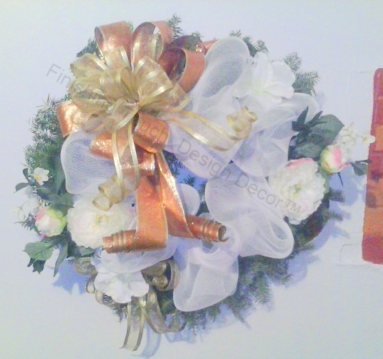 Spring and Summer Design on a Fresh Balsim Fir, Beautiful Home Decoration with Ribbon Bow, Deco Mesh, and Flowers, Mothers Day Wreath