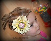 The Country Petals "Doo Doy" Hair Headband.  Handmade, country, cottage, shabby chic, rosette, baby, girl, rose bud, pearl, prop, rustic