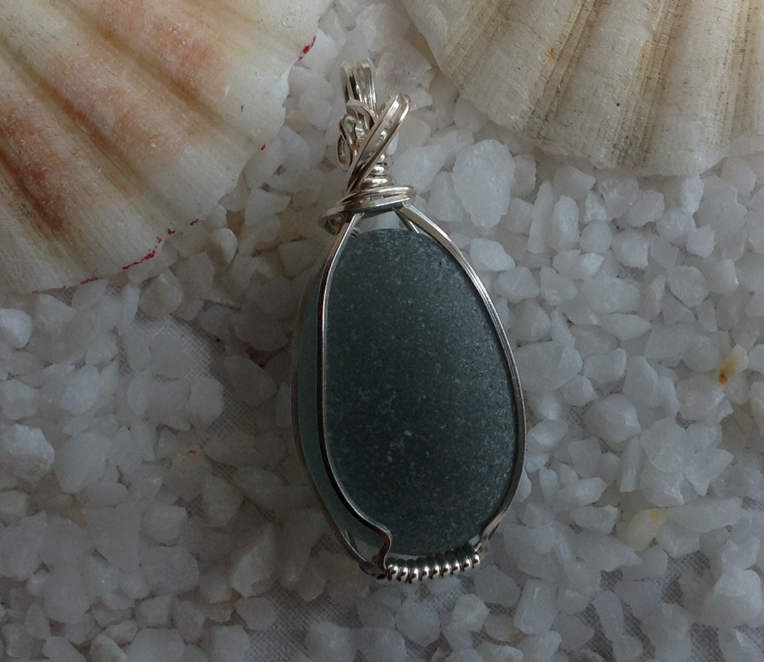 Genuine Green Sea Glass Pendant Wire Wrapped in Sterling Silver