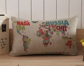 cotton linen pillow world map decorative pillow cover / home decor Cushion cover brown Home Decor Throw pillow Decorative pillow