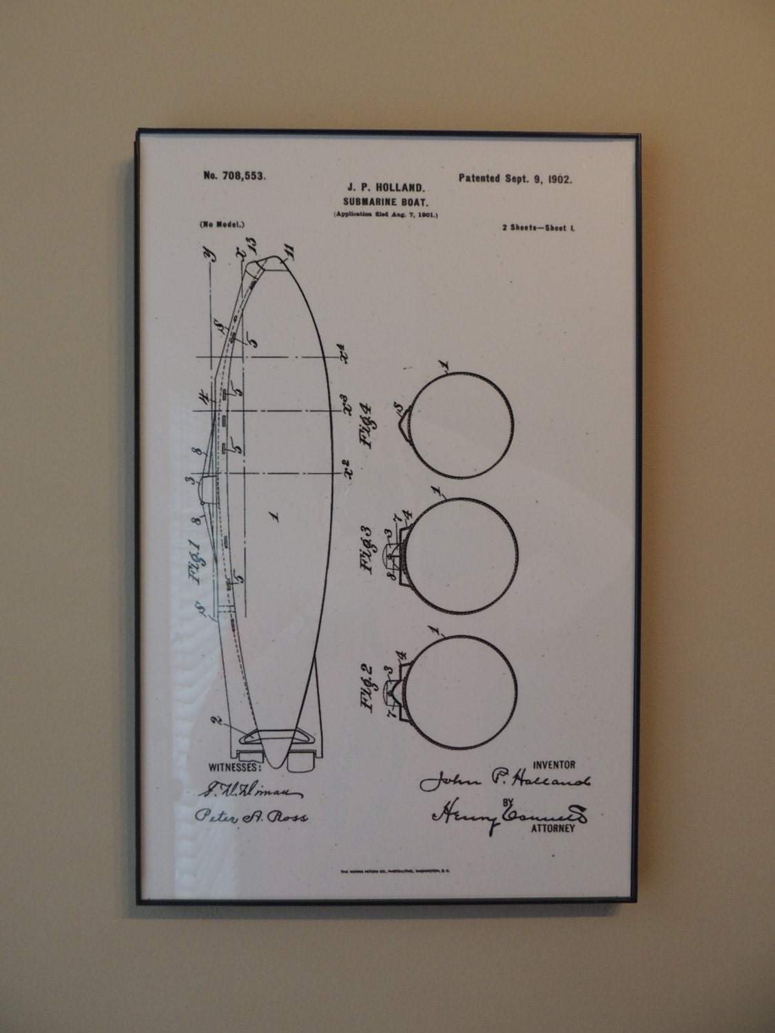 Submarine Patent 1902 11x17 inch poster