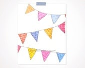 Flags Children Art Kitchen Watercolor Painting Drawing 8X10