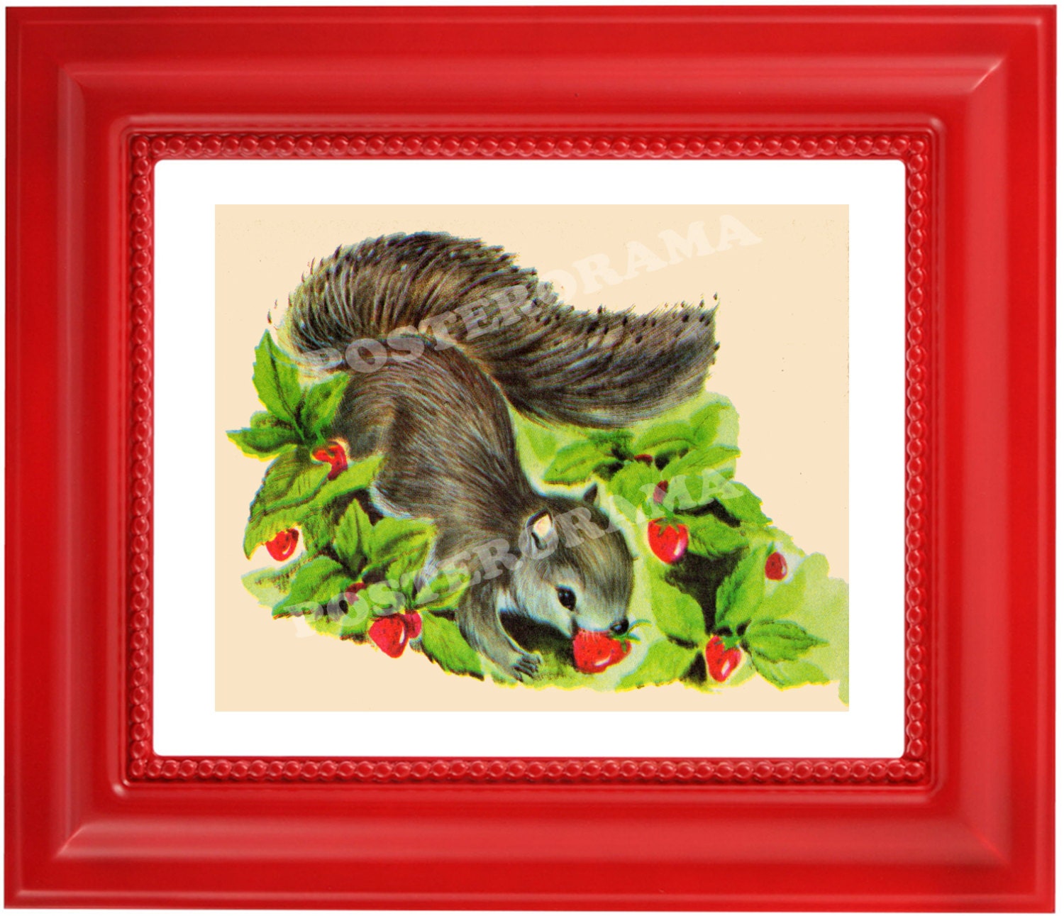 Super Cute Squirrel with Strawberries POSTER small 8 x 10 kawaii Print