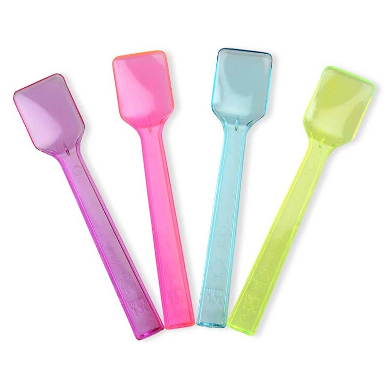 100 Plastic Spoons - Mixed Transparent Colors - Perfect for Ice Cream, Gelato, & Frozen Yogurt