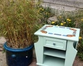 Retro - Up-cycled Solid Wood Asian Style Side Table with Magazine Rack